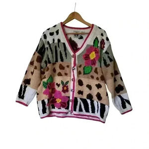 Storybook Knits (HSN) Colorful Floral Kinit Cardigan Sweater Size 2XL